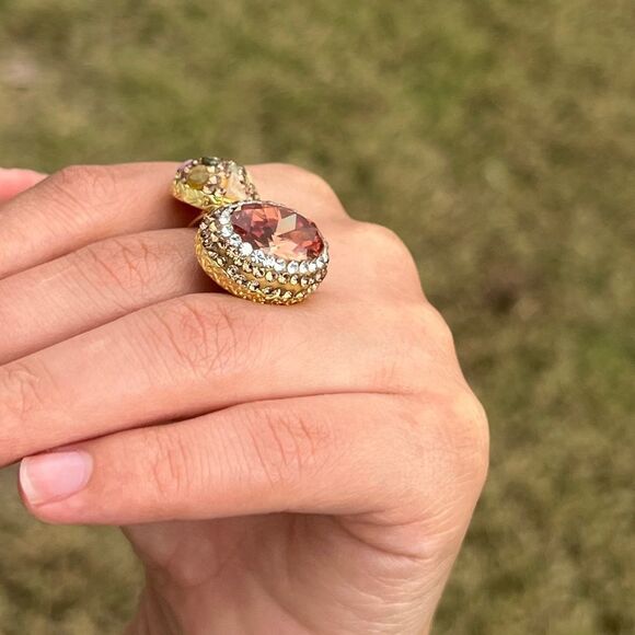 Amber And Champagne Double Adjustable Statement Ring - Picture 15 of 16